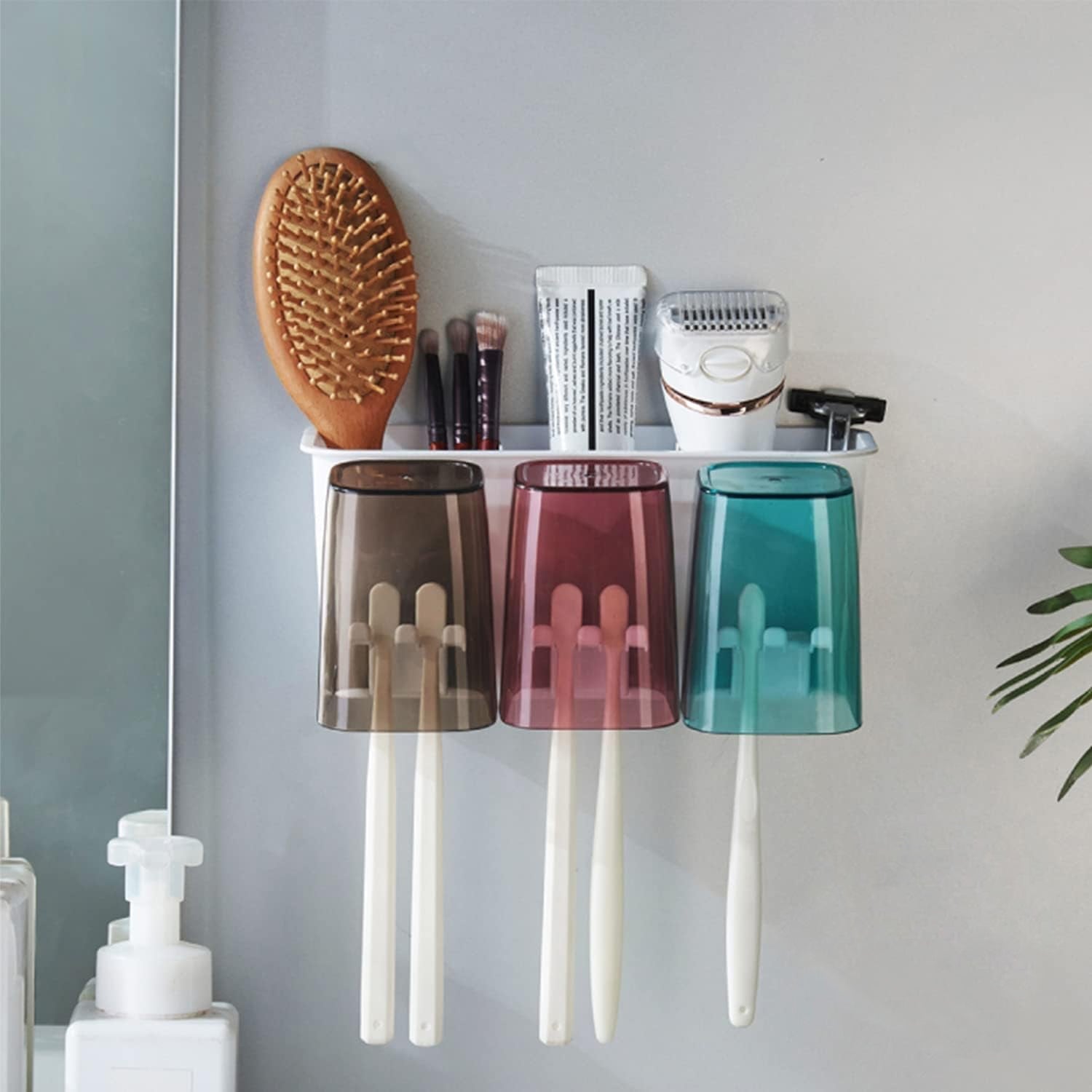 Wall Mount Toothbrush Holder with 3 & 2 Cups Automatic Toothpaste Holder Multi-Functional Kids Favorite Candy Toothbrush Holder Bathroom Accessories Organizer Rack Wall Mount Toothbrush Holder with 3 & 2 Cups Automatic Toothpaste Holder Multi-Functional Kids Favorite Candy Toothbrush Holder Bathroom Accessories Organizer Rack